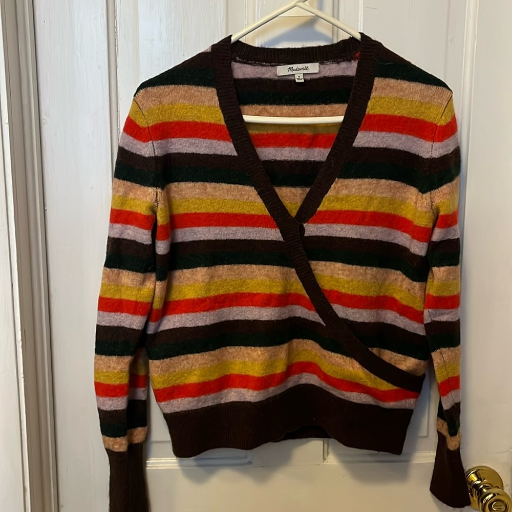 Madewell Stripped Faux-Wrap Sweater